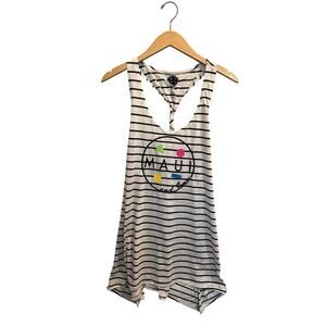 Maui & Sons Fine In Maui Twisted Racerback Tank Top Womens XL Black White Stripe